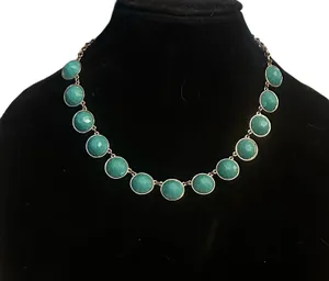 Gold tone turquoise link collar necklace thumbnail 1