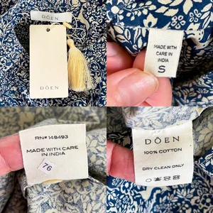 Doen O’Keeffe Blouse Prancing Fawn Floral Cotton Blue Cream Small‎ NWT thumbnail 8