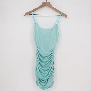 Lucy In The Sky Mini Dress Womens Small Aqua Ruched Scoop Neck Spaghetti Strap thumbnail 2