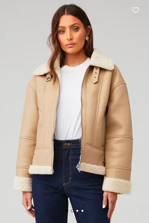 Heartloom Matin Faux Leather Sherpa Coat Jacket Beige Size M thumbnail 1