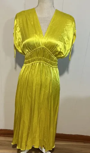 Anthropology Yellow V-Neck Satin Maxi Dress thumbnail 1