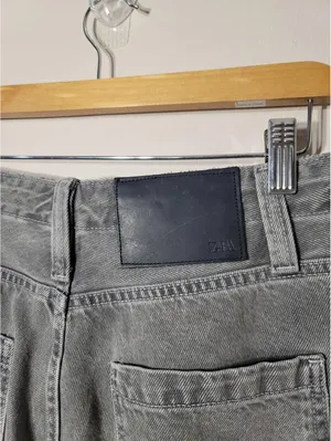 Zara Y2K Gray Wide Leg Tie-Waist Jeans Streetwear Sz 28 thumbnail 6