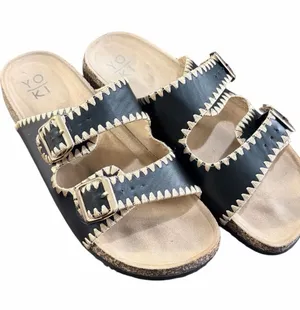 Yoki Ladies Slip On Slide Sandals Adjustable Buckle Strap Faux Leather GUC thumbnail 1