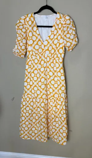Time and Tru Women's Cotton Tiered Midi Dress in yellow and white Size XS 0-2 thumbnail 1