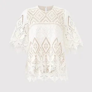 Hunter Bell Womens Top White Crochet Lace Overlay 3/4 Sleeve Blouse Size 4 thumbnail 2