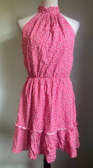 Y2K Pink Polka‎ Dot Halter Neck Ruffle Mini Dress Small NWT preppy dainty flowy thumbnail 1