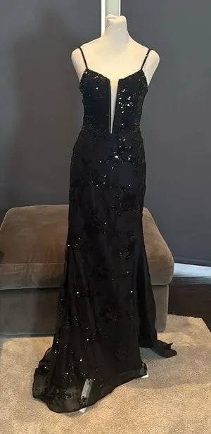 Women’s Black MermaidFit Sequins Party Prom Formal Dress LaceUp Back Size 4 thumbnail 1