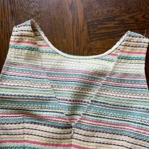 Vilagallo EUC Multicolored tweed shift dress Summer tweed textured V back Blue Size 4 thumbnail 3