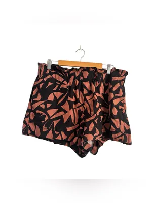 A New Day Women's Black & Rust Brown Abstract Print Linen Paper Bag Shorts thumbnail 4
