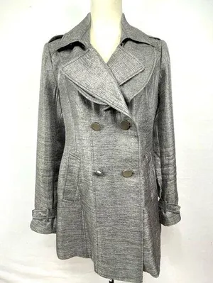 Express Double Breasted Silver Chiffon Trench Coat Size M thumbnail 1