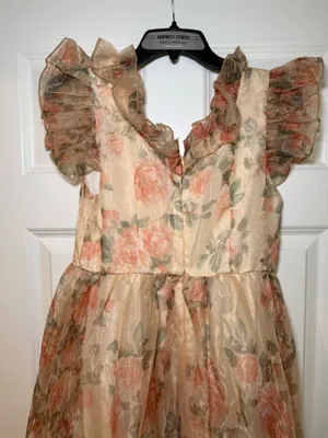 SHEIN Floral Ruffled Chiffon Maxi Dress - Peach Rose Print Size M NWT thumbnail 6
