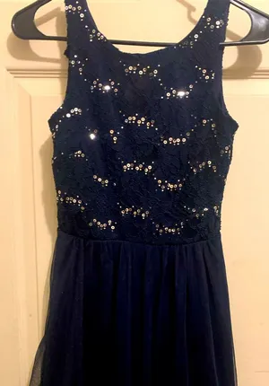 Navy blue sleeveless micro mini dress with sequins thumbnail 1