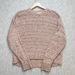 Madewell Sweater Women Large Peach Brown Open Knit Crochet Pullover Boho Coastal thumbnail 1