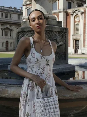Brock Collection x H&M Lyocell Blend Cream Floral Long Cross Back Dress DESIGNER thumbnail 1