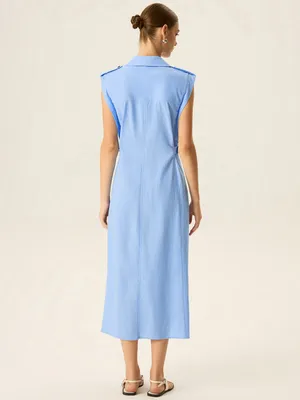 Commence Linen & Cotton V-Neck Midi Dress with Metal Button small thumbnail 4