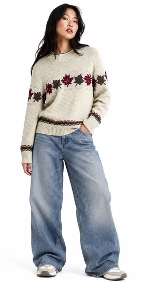 Cotton‎ Country Parkhurst Cotton Sweater Cream Maple Leaf Preppy Cabin Womens M thumbnail 1