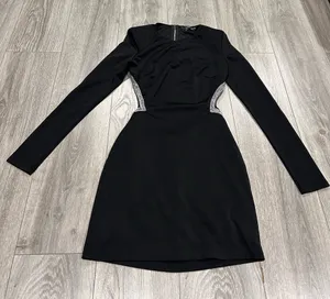 NWOT Lulus Sparkling Black Rhinestone Cutout Long Sleeve Mini Dress Size XS thumbnail 3