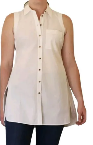 Maeve Anthropologie Womens White Sleeveless Button Down Tunic Blouse Cotton 12 thumbnail 1