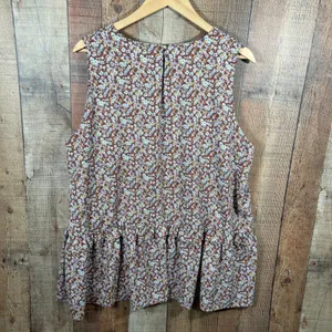 Cotton Bleu Womens 1X Rust Ditsy Floral Sleeveless Peplum Blouse Top Prairie thumbnail 5