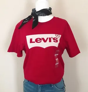 Red Levi's logo retro boyfriend tee shirt top thumbnail 1
