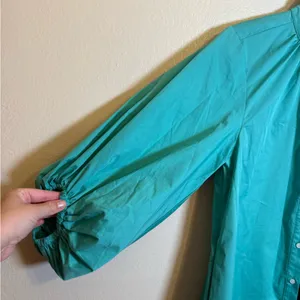 CROSBY‎ Olive Colorblock High Ruffle Collar Long Sleeve Button Front Shirt Dress thumbnail 3