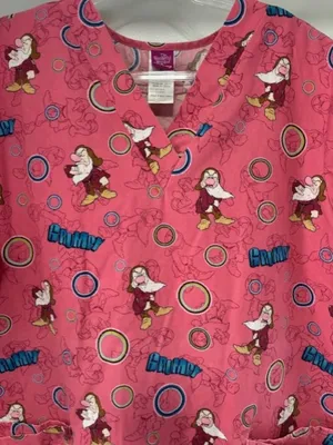Disney Grumpy Seven Dwarfs Womens L Scrub Top Short Sleeve Pockets V Neck thumbnail 2