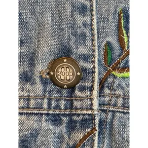 Vintage Bill Blass Denim‎ Vest Medium Blue Floral Embroidered Rhinestone 90s Y2K thumbnail 9