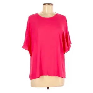 Gibson Latimer Flutter Sleeve Blouse in Fuchsia Pink thumbnail 3