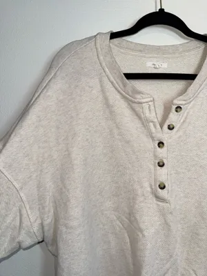 Maurices Henley Pullover Sweatshirt Oatmeal Cream Drop Shoulder thumbnail 3