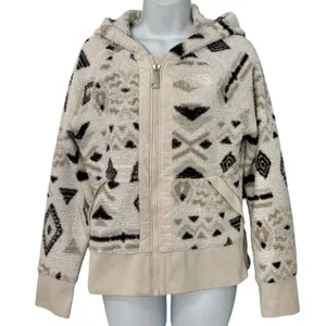 North Face Cream Black Aztec Pattern Fleece Full Zip Hoodie Jacket Women's sz S thumbnail 1