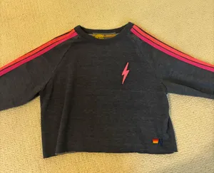 Navy Aviator Nation Bolt Cropped Classic Crewneck Heather Navy Neon thumbnail 1