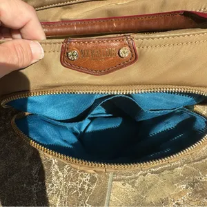 MZ Wallace Nylon Top Handle‎ Bag some pen marks tan beige brown thumbnail 8