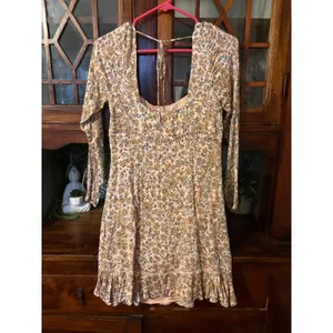 Free People Women Floral Mini Dress Long Sleeve Square Neck Open Back Size 10‎ thumbnail 3