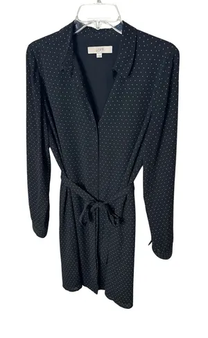LOFT Black Polka Dot Shirt Dress Belted Long Sleeve Womens Size 8‎ thumbnail 1
