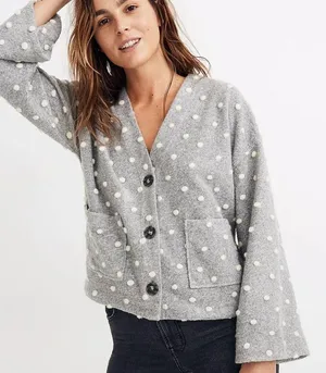 Madewell AG245 Texture & Thread Boxy Bobble Cropped Cardigan Small Polka Pom thumbnail 16
