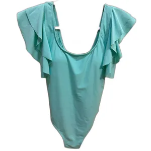 Teal One Piece Summer Ruffle Sleeve Padded Swimsuit Women's Size Medium thumbnail 1