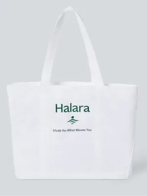 HALARA White Canvas Tote with Green Logo thumbnail 1