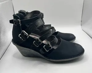 OTBT Mary Jane Biker Wedge black size 7 buckle distressed EUC thumbnail 1