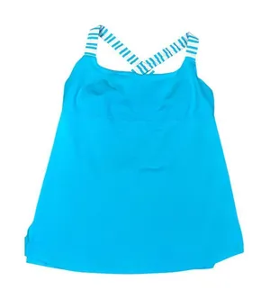 Lululemon Womens Blue Striped Crossback Athletic Tank Top sz 10 thumbnail 1