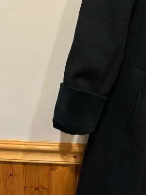 Marvin Richards Vintage Long Wool Coat Double Breasted Black Fur Collar Size 2 thumbnail 3