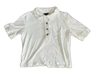 Banana Republic white short-sleeve button henley shirt M thumbnail 1
