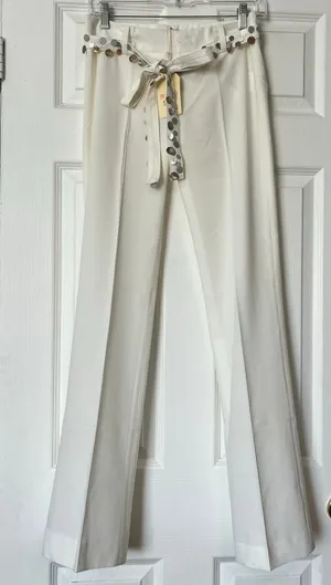 Miss Me White Trousers w/Shell Sequin Belt - Size S - NWT thumbnail 1