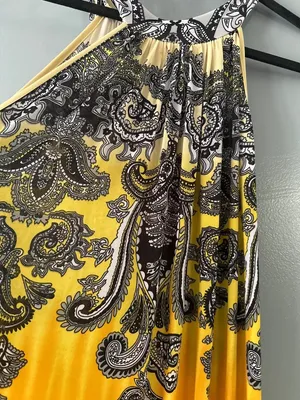 Seven Islands XL Yellow Paisley Halter Maxi Dress Resort Vacation Boho summer thumbnail 5