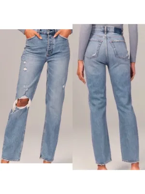Abercrombie & Fitch The Dad Jean High Rise Distressed Women’s size 33 / 16 Reg thumbnail 15
