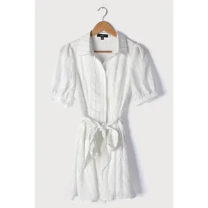✨Delightful Moments White Striped Puff Sleeve Button-Up Dress Lulus✨ thumbnail 6