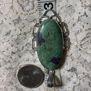 Oval Green Chrysocolla Gemstone Silver Plate Pendant thumbnail 6