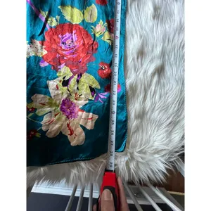 Ellen Tracy Teal Floral Silk Scarf thumbnail 5