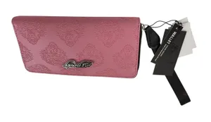 Ed Hardy Pink Vegan Leather Tiger Embossed Zip Around Wristlet Wallet Tattoo Art thumbnail 1