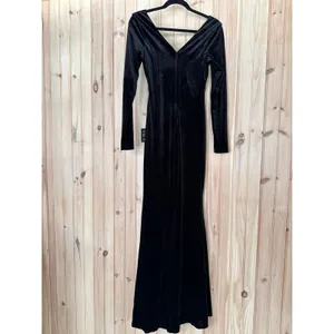 NWT Lulus Hollywood Heyday Black Velvet Long Sleeve Mermaid Maxi Dress Banquet M thumbnail 6