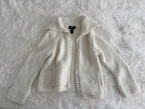 Express Handknit Cream Chunky Cardigan Sweater with Oversized Collar thumbnail 1